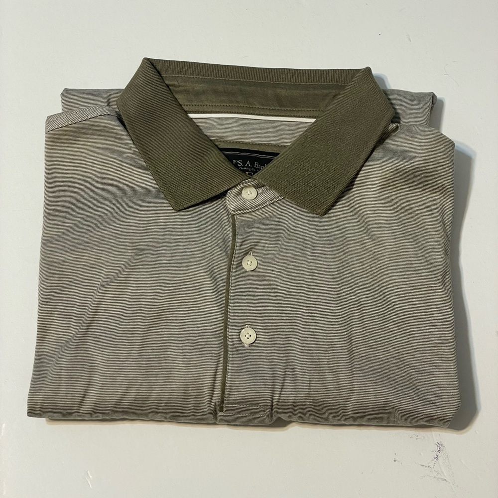 Jos. A. Bank Golf Polo Shirt Brown and Cream Cotton Size Large Short Sleeve